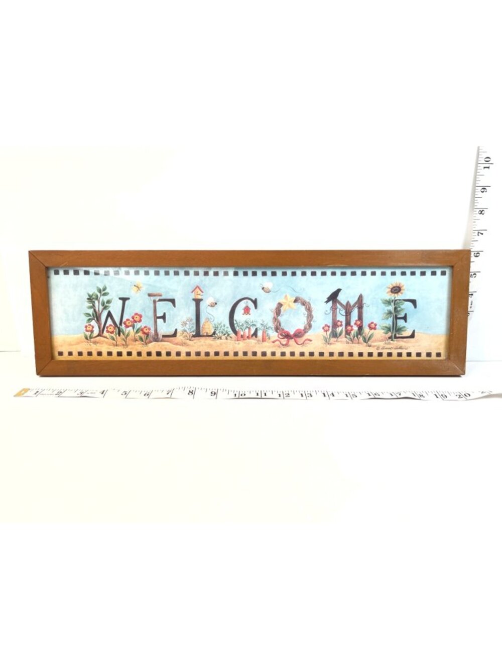 Welcome Sign By Diane Arthurs Wood Frame Floral & Nature Design 20" X 6" Wall